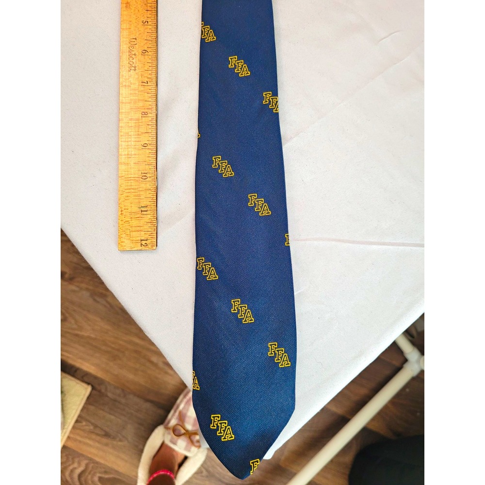 Vintage Golden Clasp FFA Logo Clip-On Pretied Tie Blue Yellow Polyester 24905-51